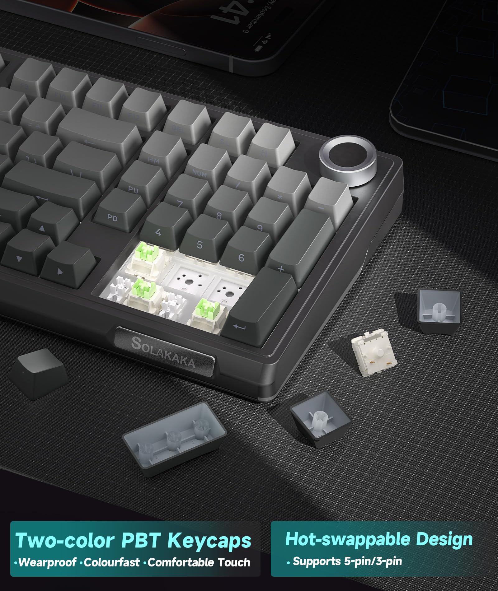 SOLAKAKA Teclado mecânico KI99 Pro 96% sem fio, teclado RGB para